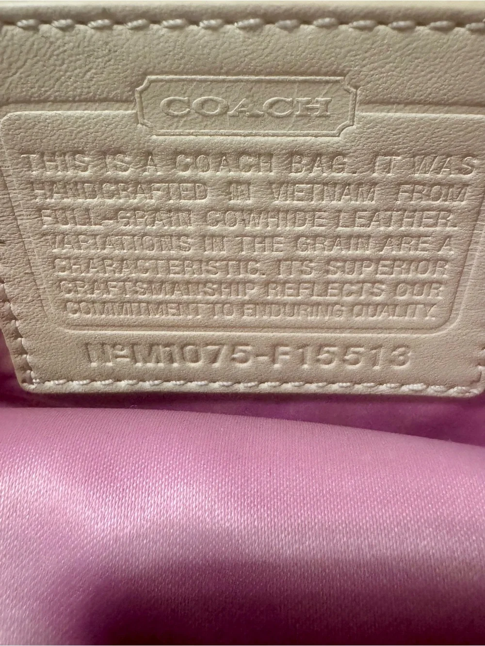 Coach Beige Leather Pleated Tote with silk pink inside - Picture 2 of 6